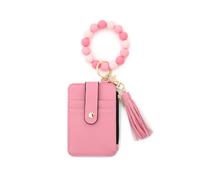 YIGZYCN Compact Travel Card Wallet Soft Zippers Closure Silicone Beaded Wristband PU Leather Card Holder Coin Purse For Women Cardholder With Security Closure