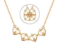 [YIGZYCN] Creative Magnetic Folding Heart Shape Four Leaf Clover Necklace Popular Design Jewelry 2 Ways to Wear Unusual Gif