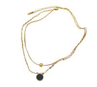 [YIGZYCN] Elegant Black Round Charm Double Layer Necklace Metal Clavicle Chain Adjustable Choker Wedding Accessories