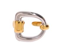 [YIGZYCN] Elegant Letter D Open Ring Gold Silver Contrast Finger Ring Waterproof Stainless Steel Irregular Geometric Opening Ring