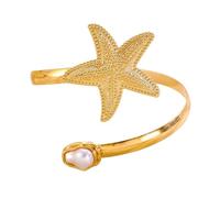YIGZYCN Fashionable Sea Star Pearls Cuff Comfortable Fit Design Upper Arm Wristband Alloy Jewelry Piece Present Imitation Pearls Arm Cuff