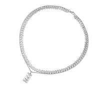 [YIGZYCN] Hip Hop Style Silver Cuban Link Chain Necklace Rectangle Pendant Necklace