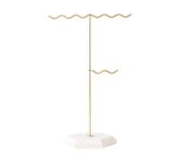 YIGZYCN Jewelry Organiser with Detachable Earring Rack Waved Pattern Necklace Stand Stylish Metal Frame Marble Textured Base Metal Jewelry Display Stand