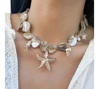 YIGZYCN Pearls Beaded Sea Shell Necklace Starfishs Conch Pendant Choker Necklace Summer Beach Jewelry Mermaids Necklace Gifts
