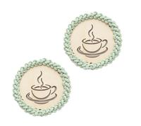 YIGZYCN Round Wood Cup Pads for Mug Teapot, Cotton Rope Drink Mat, Green