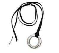 [YIGZYCN] Silver Tone Round Necklace with Durable Leather Cord Accessories, Perfect for Trendy Men and Women Daily Wear, Casual Wear
