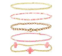 YIGZYCN Stylish Beaded Crucifix for Everyday Use Geometric Accent Copper Beads Hand Chain Jewelry for Women Beaded Crucifix Set