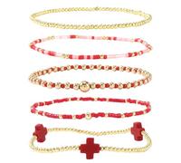 YIGZYCN Stylish Beaded Crucifix for Everyday Use Geometric Accent Copper Beads Hand Chain Jewelry for Women Beaded Crucifix Set