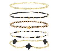 YIGZYCN Stylish Beaded Crucifix for Everyday Use Geometric Accent Copper Beads Hand Chain Jewelry for Women Beaded Crucifix Set