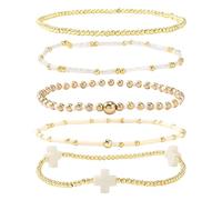 YIGZYCN Stylish Beaded Crucifix for Everyday Use Geometric Accent Copper Beads Hand Chain Jewelry for Women Beaded Crucifix Set