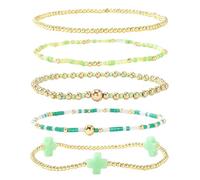 YIGZYCN Stylish Beaded Crucifix for Everyday Use Geometric Accent Copper Beads Hand Chain Jewelry for Women Beaded Crucifix Set