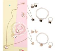 YIGZYCN Sweet Jewelry Set With Butterfly Pendant Girls' Elegant Butterfly Pendant And Pearls Jewelry Set For Everyday Wear Date Safe Jewelry