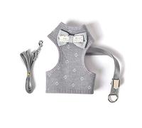 Yih Vane Bow Tie Cat Harness with a 3.9ft Leash, Adjustable and Soft Mesh Lining Escape Proof Cat Vest and Lead Set - Light Gray/S