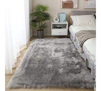 YIHAIC Faux Sheepskin Rug - Faux Fur Rug- Fluffy and Soft Faux Sheepskin Area Rug for Bedroom and Rooms Decor, Shaggy Rugs for Cozy Home Feel (Grey, 75 x 120cm)