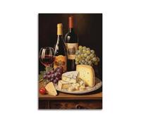 YIHAIKAI Kitchen Restaurant Poster Wine, Cheese, And Grapes Poster Decorative Painting Canvas Wall Posters And Art Picture Print Modern Family Bedroom Decor Posters 16x24inch(40x60cm)