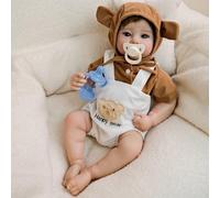 YIHANGG 49cm Reborn Baby Dolls Silicone Full Body Girl Open Eyes Reborn Toddler Doll Newborns Brown Hair Birthday