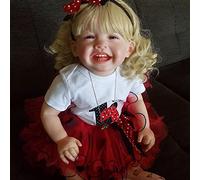 YIHANGG 68CM Girl Reborn Baby Doll 27inch Smiling Reborn Toddler Doll Blond Hair Happy Big Baby Doll With Red Dress Birthday Toy