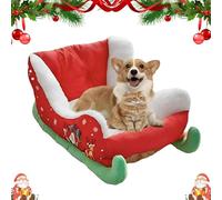 YIHANGG Christmas Sleigh Dog Beds,Holiday Plush Pet Bed with Synthetic Fur,Interesting Red Christmas Cat Dog Bed,Washable Durable Cozy Comfort for Indoor Outdoor Use
