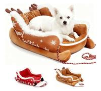 YIHANGG Christmas Sleigh Dog Cat Beds, Christmas Themed Pet Sleigh Bed, Festive Insulated Nest for Winter Holiday Puppy Animal Calming Sleeping Kitten Cold Weather Nights Indoor Rest(S,Brown)