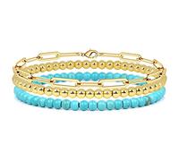 YIHANSS 3Pcs Set Bracelet 4MM Natural Stone Beaded Bracelet Set for Women Men Retro Layered Chain Bangles Jewelry,Lava,19cm Crystal (Color : Gold, Size : 19cm)