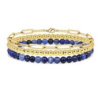YIHANSS 3Pcs Set Bracelet 4MM Natural Stone Beaded Bracelet Set for Women Men Retro Layered Chain Bangles Jewelry,Lava,19cm Crystal (Color : Gold, Size : 19cm)