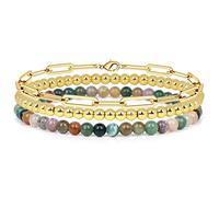 YIHANSS 3Pcs Set Bracelet 4MM Natural Stone Beaded Bracelet Set for Women Men Retro Layered Chain Bangles Jewelry,Lava,19cm Crystal (Color : Gold, Size : 19cm)