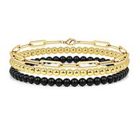 YIHANSS 3Pcs Set Bracelet 4MM Natural Stone Beaded Bracelet Set for Women Men Retro Layered Chain Bangles Jewelry,Lava,19cm Crystal (Color : Gold, Size : 19cm)