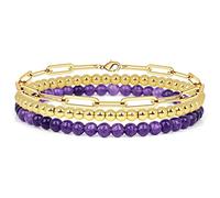 YIHANSS 3Pcs Set Bracelet 4MM Natural Stone Beaded Bracelet Set for Women Men Retro Layered Chain Bangles Jewelry,Lava,19cm Crystal (Color : Gold, Size : 19cm)