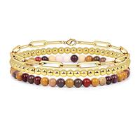 YIHANSS 3Pcs Set Bracelet 4MM Natural Stone Beaded Bracelet Set for Women Men Retro Layered Chain Bangles Jewelry,Lava,19cm Crystal (Color : Gold, Size : 19cm)