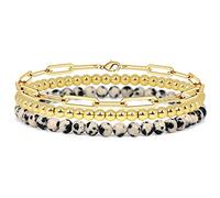 YIHANSS 3Pcs Set Bracelet 4MM Natural Stone Beaded Bracelet Set for Women Men Retro Layered Chain Bangles Jewelry,Lava,19cm Crystal (Color : Gold, Size : 19cm)