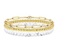 YIHANSS 3Pcs Set Bracelet 4MM Natural Stone Beaded Bracelet Set for Women Men Retro Layered Chain Bangles Jewelry,Lava,19cm Crystal (Color : Gold, Size : 19cm)