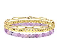 YIHANSS 3Pcs Set Bracelet 4MM Natural Stone Beaded Bracelet Set for Women Men Retro Layered Chain Bangles Jewelry,Lava,19cm Crystal (Color : Gold, Size : 19cm)