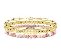 YIHANSS 3Pcs Set Bracelet 4MM Natural Stone Beaded Bracelet Set for Women Men Retro Layered Chain Bangles Jewelry,Lava,19cm Crystal (Color : Gold, Size : 19cm)