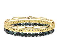 YIHANSS 3Pcs Set Bracelet 4MM Natural Stone Beaded Bracelet Set for Women Men Retro Layered Chain Bangles Jewelry,Lava,19cm Crystal (Color : Gold, Size : 19cm)