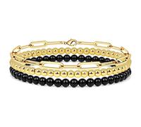 YIHANSS 3Pcs Set Bracelet 4MM Natural Stone Beaded Bracelet Set for Women Men Retro Layered Chain Bangles Jewelry,Lava,19cm Crystal (Color : Gold, Size : 19cm)