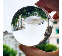 YIHANSS 60mm 3D Jellyfish Figurine Crystal Ball Laser Engraved Miniature Sphere Globe Display Stand Home Decoration Accessories Gifts