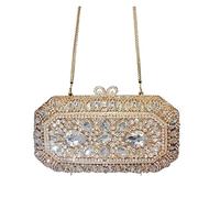 YIHANSS Champagne Square Gold Full Diamond Chain Bag Banquet Hand-made Rhinestone Clutch Bag