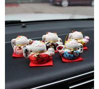 YIHANSS China Lucky Cat Car Decoration Accessories Interior A Set of Five Car Home Office Desk Ornament China Ceramics Ornament (Color Name : D)