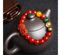 YIHANSS Feng Shui Crystal Bracelet Five Gods of Wealth Five Elements Pixiu Charm Bracelet Natural Quartz Chakra Gems Spiritual Amulet Money Luck Against Evil,One Pair Cinnabar (Color : Red Agate)