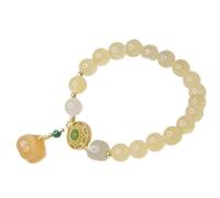 YIHANSS Feng Shui Wealth Bracelet Citrine Crystal Bracelet Vintage Lucky Pumpkin Prosperity Charm Hetian Nephrite Jade Bangle Chakra Gem Quartz Amulet for Success Money Cinnabar