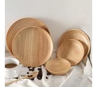 YIHANSS Fruit Bowl Round Rubber Wood Plate Fruit Dishes Saucer Tea Tray Dessert Dinner Plates Bread Solid Wood Breakfast Plate Tableware Fruit Dish