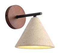 YIHANSS Modern Cone Wall Sconce Light - Hardwired Travertine Stone Shade, Walnut Wood Base Fixture, Dimmable Downward Illumination for Bedroom, Study Room, Dining Room, Living Room, Hallway
