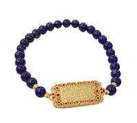 YIHANSS Natural Crystal Bracelet Lapis Lazuli Beaded Gilded Sterling Silver Lucky Charm Inlaid Jadeite Mantra Card Elastic Feng Shui Bracelet Amulet for Money Prosperity Meditation,A Cinnabar