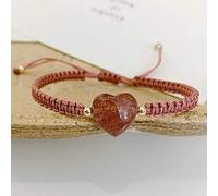 YIHANSS Natural Crystal Bracelet Pink Feng Shui Amulet for Love Heart Strawberry Quartz Charm Adjustable Bangle Talisman Attract Love Popularity Luck Prosperity Money for Women Cinnabar