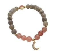 YIHANSS Natural Crystal Bracelet Strawberry Quartz Moonstone Multi-Gem Bracelet Moon Charm Feng Shui Stretch Bracelet Lucky Amulet for Feminity Women Girls Prosperity Love Wealth Money Cinnabar