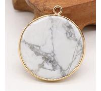 YIHANSS Natural crystal rough 1pc Natural Stone Gem Amazonite Round Pendant Handmade Craft DIY Charm Necklace Earring Jewelry Accessories Gift Making Party30x35mm (Color : White Turquoise)