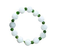 YIHANSS Natural Hetian Jade Bracelet Feng Shui Lucky Lotus Charm Pendant White Jade Jasper Beaded Bracelet Meditation Yoga Talisman Ornament for Women Men Money Prosperity Cinnabar