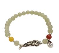 YIHANSS Natural Hetian Jade Bracelet for Women 6mm Crystal Quartz Bracelet 925 Silver Jewelry Accessories Reiki Beads Bracelet Talisman for Wealth-Building Good Fortune Cinnabar