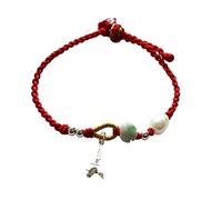 YIHANSS Natural Jade Small Flower Freshwater Pearl 925 Sterling Silver Eiffel Tower Pendant Bracelet Lucky Bracelet, Adjustable Cinnabar