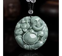 YIHANSS Necklaces Feng Shui Wealth Jade Pendant Necklace Natural Ice Jade Laughing Buddha Pendant Necklace Healing Stone Amulet Talisman for Prosperity Money Good Luck Ward Off Evil Spirits